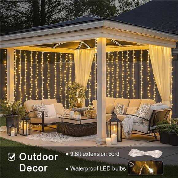 300 LED Remote Control Christmas Curtain Lights, Plug in Fairy Curtain - Picture 4 of 7